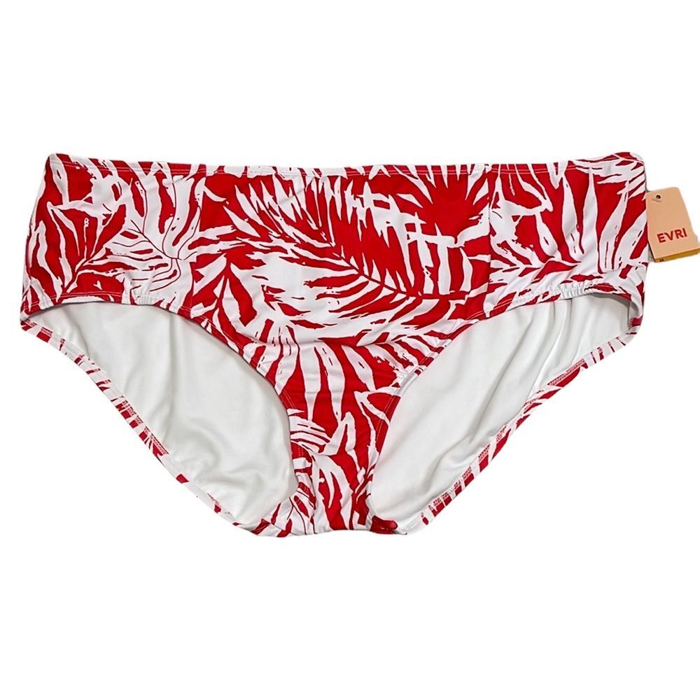 Red White Palm Leaf EVRI Swim Bottoms NEW Size 3X